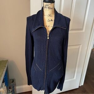 Lilly Pulitzer Navy Zip-Up Cardigan. Large